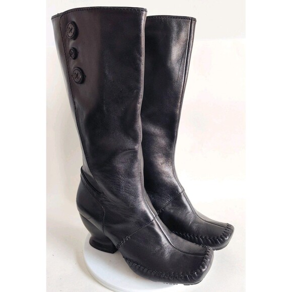 Clarks Indigo Leather Knee High Tall Boots Black Size 8 Whimsical Spool Heel Zip - Picture 2 of 14